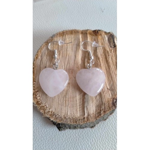 Boucles D'oreilles Cœur Rose - Cabochon Verre Artisanal - Pendantes Femme Acier Inox