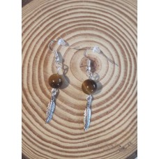 Boucles d'oreilles Oeil de tigre Plume