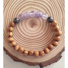 Bracelet en Bois et Pierres de Protection Hématite Améthyste